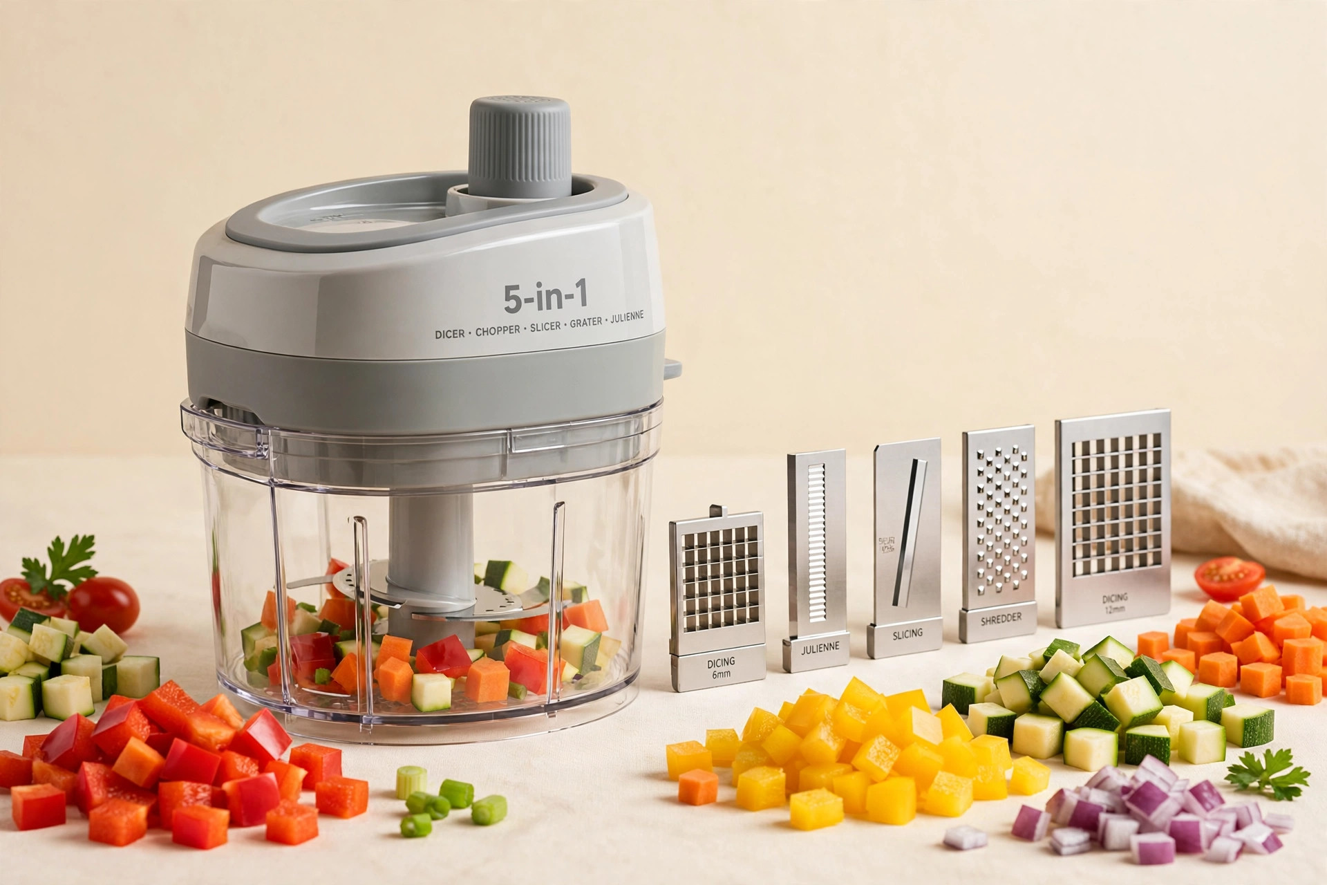 Picador de verduras 5 en 1 · 5-in-1 vegetable chopper