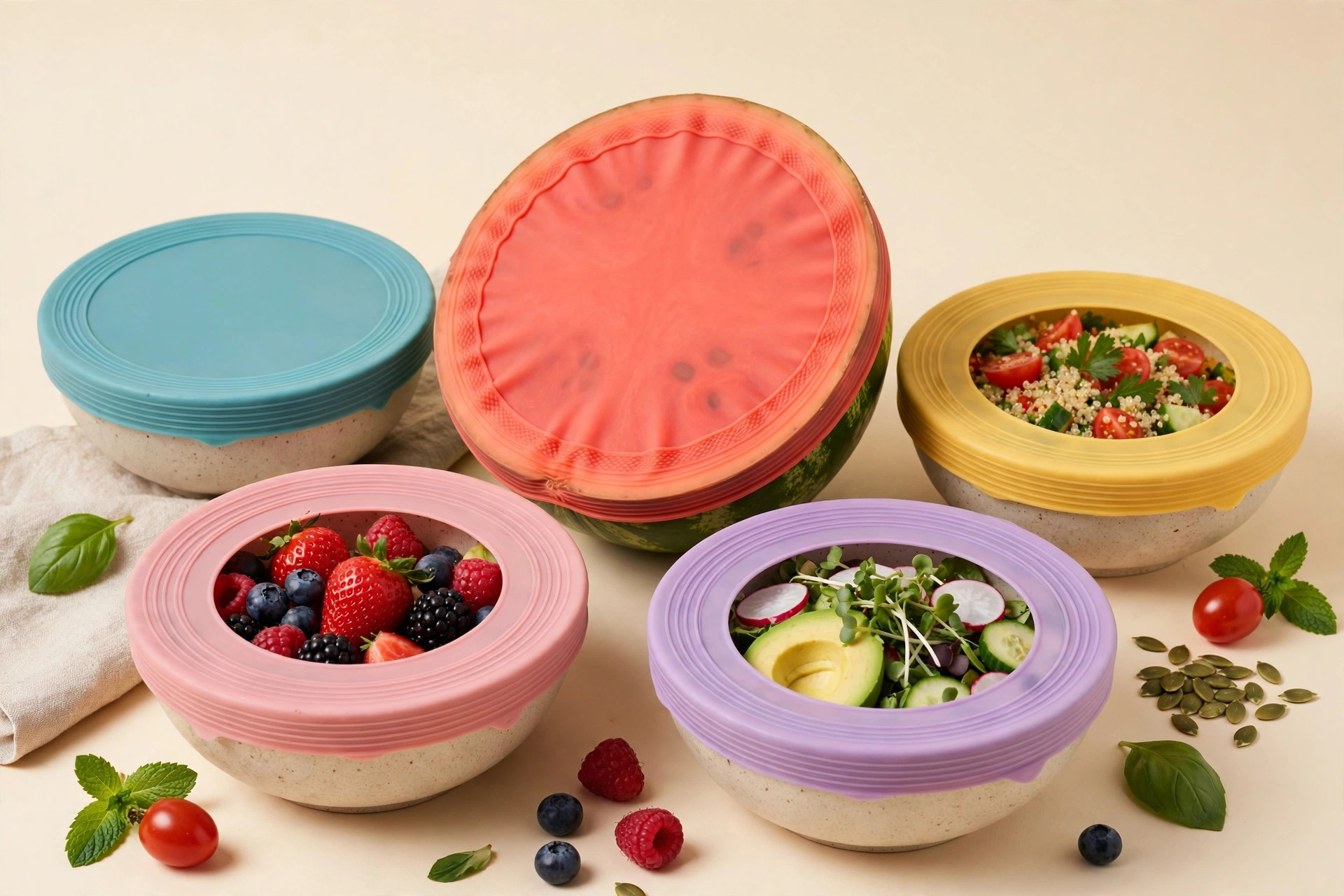 Tapas de silicona elásticas · Silicone stretch lids